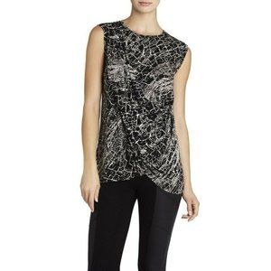 NWT BCBG MAX AZRIA BLACK COMB RUMOR SLEEVELESS CRISSCROSS TOP - SIZE XS